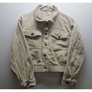 Anna-Kaci Womens M Beige corduroy Crop Bomber Jacket casual outerwear